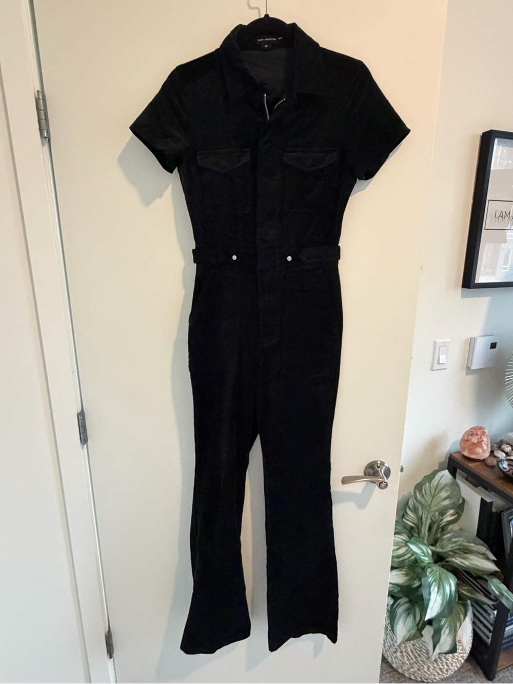 Good American Black Velvet Jumpsuit with Flared Legs Long Inseam 0/2L XS Long - Picture 6 of 8